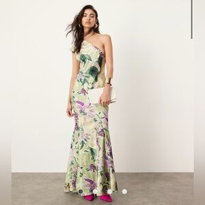 ASOS Green Floral One Shoulder Gown